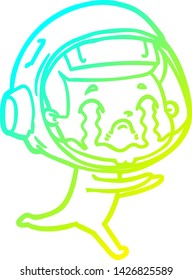 desenho de linha de gradiente frio de um astronauta chorando de desenho animado