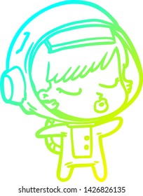 cold gradient line drawing of a cartoon pretty astronaut girl