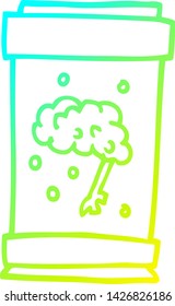 desenho de linha de gradiente frio de um cérebro de desenho animado no jar