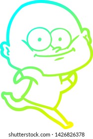 cold gradient line drawing of a cartoon bald man staring