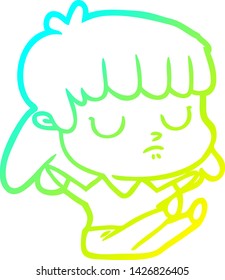 cold gradient line drawing of a cartoon indifferent woman sitting