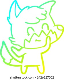cold gradient line drawing of a cartoon happy fox