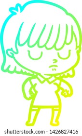 desenho de linha de gradiente frio de uma mulher de desenho animado