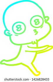 cold gradient line drawing of a cartoon weird bald spaceman running