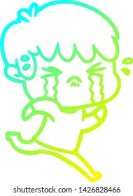 dibujo de una línea de gradiente frío de un niño de caricatura llorando