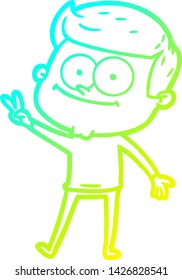 cold gradient line drawing of a cartoon happy man