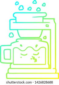 cold gradient line drawing of a cartoon filter coffee machine