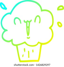 dibujo de línea de gradiente frío de un cupcake de dibujos animados