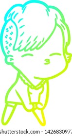 dibujo de línea de gradiente frío de una niña de picoteo