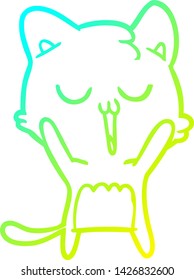 cold gradient line drawing of a cartoon cat singing