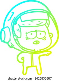 dibujo de línea de gradiente frío de un astronauta cansado de dibujos animados