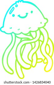 dibujo de línea de gradiente frío de una medusa feliz de dibujos