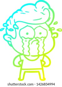 cold gradient line drawing of a cartoon crying man