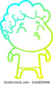dibujo de línea de gradiente frío de un hombre de dibujos animados haciendo un borrón
