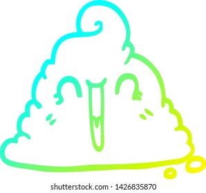 dibujo de línea de gradiente frío de un poop de dibujos animados