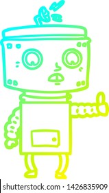 cold gradient line drawing of a cartoon robot