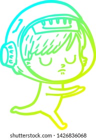 cold gradient line drawing of a cartoon astronaut woman
