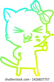 cold gradient line drawing of a cartoon cat