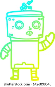 cold gradient line drawing of a cartoon robot