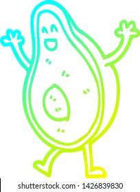 dibujo de una línea de degradado frío de un aguacate de baile de dibujos animados