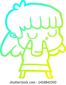 cold gradient line drawing of a cartoon indifferent woman