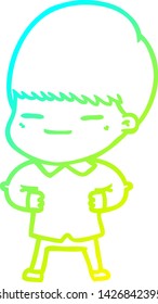 cold gradient line drawing of a cartoon smug boy