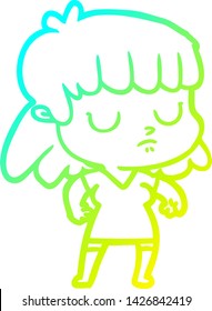 cold gradient line drawing of a cartoon indifferent woman