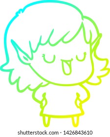cold gradient line drawing of a cartoon elf girl