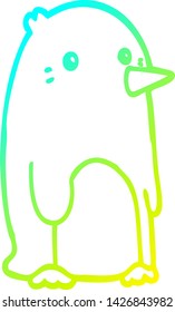 desenho de linha de gradiente frio de um pinguim de desenho animado