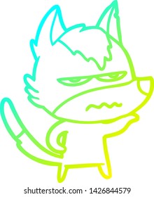 kalte Farbverlauf-Linienzeichnung eines Cartoons verärgerten Wolf