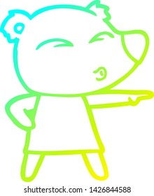 cold gradient line drawing of a cartoon whistling bear in dress