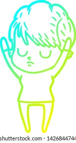 cold gradient line drawing of a cartoon woman