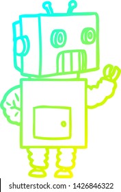 dibujo de línea de degradado frío de un robot de dibujos animados