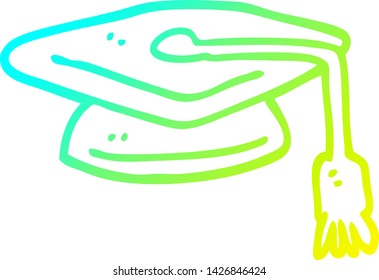 dibujo de línea de gradiente frío de un sombrero de graduación de dibujos animados