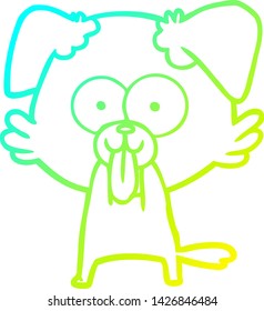 cold gradient line drawing of a cartoon dog with tongue sticking out