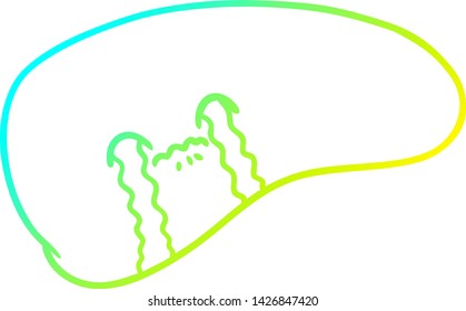 cold gradient line drawing of a cartoon liver crying