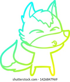 cold gradient line drawing of a cartoon wolf whistling