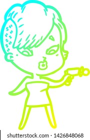 cold gradient line drawing of a cartoon surprised girl