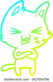 cold gradient line drawing of a cartoon cat with crossed arms
