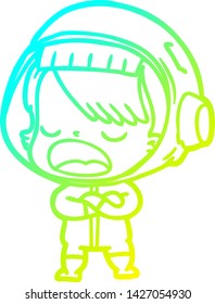 dibujo de línea de gradiente frío de una caricatura que habla astronauta