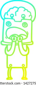 cold gradient line drawing of a cartoon robot