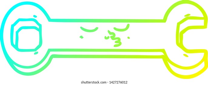 cold gradient line drawing of a cartoon spanner
