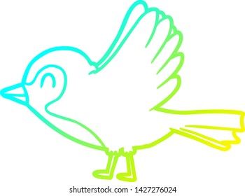 cold gradient line drawing of a cartoon robin taking flight