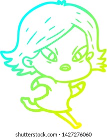 cold gradient line drawing of a cartoon stressed woman