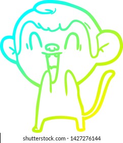 cold gradient line drawing of a cartoon laughing monkey