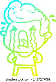 cold gradient line drawing of a cartoon crying man