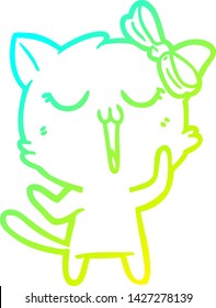 dibujo de línea de degradado frío de un gato de dibujos animados