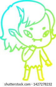 cold gradient line drawing of a cartoon friendly vampire girl considering