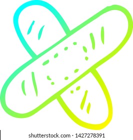 dibujo de línea de gradiente frío de una tira adhesiva médica de dibujos animados