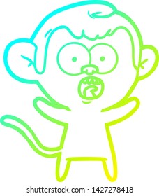 cold gradient line drawing of a cartoon shocked monkey